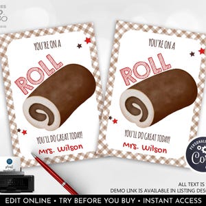 Editable Good Luck Tag Testing Day Treat Tag You're on a Roll Test Day Finals School Snacks Exams Treat Teachers Students PTO Printable GLT