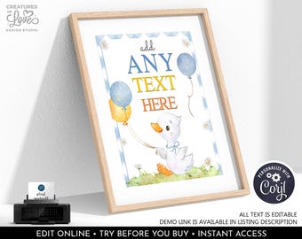 One Silly Goose Birthday Sign Editable Goose Table Decor Blue Boy Goose First Birthday Party Custom Printable Digital Download 8"x10" OSG