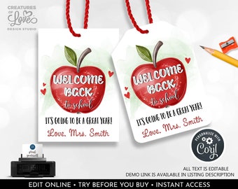 EDITABLE Back to School Gift Tags Classroom Great Year Apple Tag Teacher Welcome Back Student Happy First Day School Printable Download SA