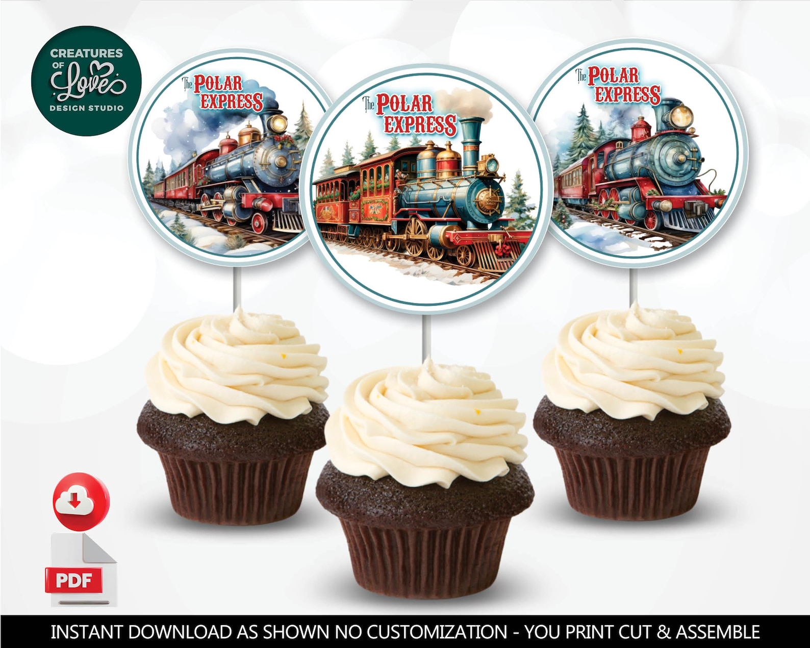 Polar Express Cupcake Toppers North Pole Train Cupcake Toppers Train ...