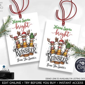 Editable Making Spirits Bright Christmas Tag Beer Gift Tag Holiday Appreciation Teacher Staff Friend Favor Tag Printable Template Corjl CH