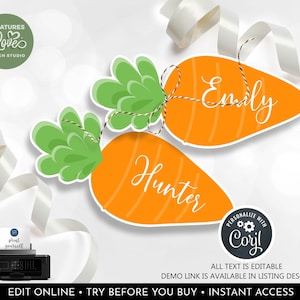 Editable Carrot Gift Tags Easter Carrot Favor Tags Carrot Place Card Easter Tag Bunny Carrot Cutout Tag Digital Download Printable Tags EST