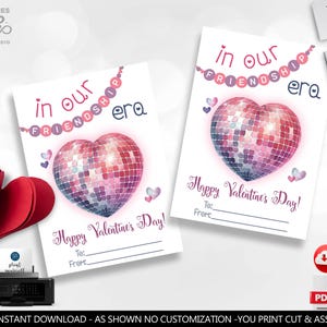 Era Valentine&#39;s Day Cards Friendship Bracelets Gift Tag In Our Friendship Era Teacher School Kids Exchange Printable Instant Download VL