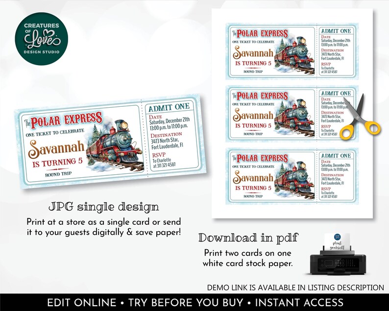 Polar Express Birthday Party Invitation Editable North Pole Train ...