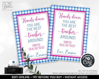 EDITABLE Hands Down You're the Best Around Soap Tags Teacher Appreciation Week School Employee Staff Volunteer Coworker Nurse Printable SA