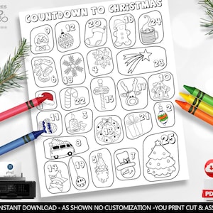 Christmas Advent Calendar Christmas Countdown Poster Kids Classroom Christmas Coloring Pages Fun PRINTABLE Digital Instant Download CH