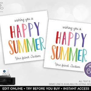 Editable Happy Summer Tag Last Day of School Tag End Year Gift Tags Great Summer Teacher Student Printable Tag Template Digital Download SMM