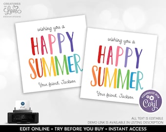 Editable Happy Summer Tag Last Day of School Tag End Year Gift Tags Great Summer Teacher Student Printable Tag Template Digital Download SMM