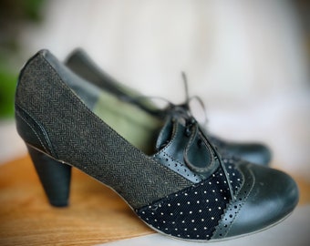 Escarpins oxford en tweed et à pois