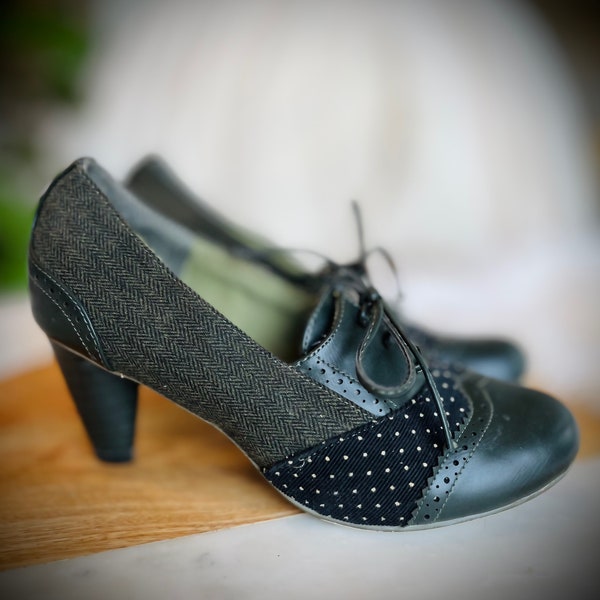 Tweed and Polkadot Oxford Pumps