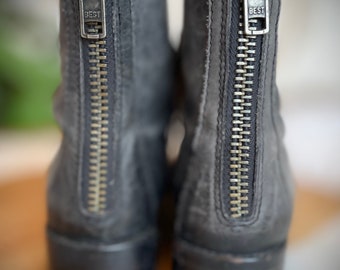 Black Distressed Leather Boots