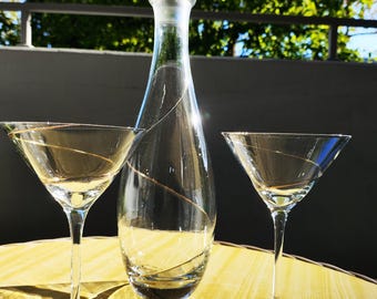 Leonardo Set 3-tlg. Serie Strada Spirale Gold/ Karaffe, Martiniglas Cocktail-/Dessertglas/ Vintage aus 1980er