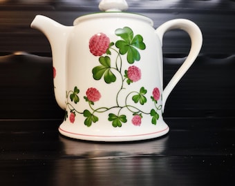 Caffettiera Gallo Design by Villeroy & Boch 1,2 l / Serie "Das kleine Glück" (La Petite Fortune) / Motivo a trifoglio e fiori / Anni '80