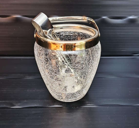 Seau à Glace Verre 3L Seau à Glace En Verre 3 Litres Avec Couvercle - Design Nervuré, Pince Et Poignée, Pour Bar Et Fêtes