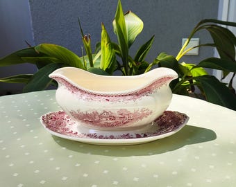 Villeroy&Boch Sauciere, Soßenschüssel, Sossenschale Burgenland, rot, Vintage aus 1970er. Keramikschale