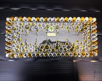 Walther Glas Kaiserkuchenplatte/ Stollenplatte/ Serveerschaal van kristal/ Bolero-serie, "Bubbles"-design, geel / jaren 70-80