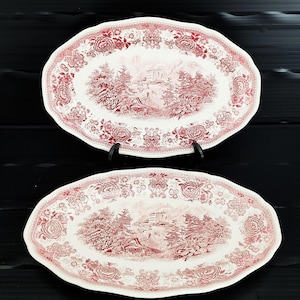 2x Villeroy & Boch oval cake plate, serving plate, serving platter, Burgenland series red/ 34 cm