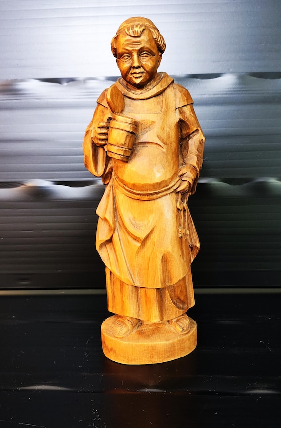 ヴィンテージ 木彫り 僧侶 修道僧 オブジェ 彫刻 リラックス小坊主の木彫り 20cm 木製 スワール無垢材 御坊様 坊さん 彫刻・オブジェ