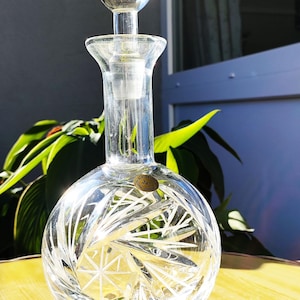 Crystal glass carafe with stopper/lead crystal decanter/slingshot star pattern/hand-cut, heavy carafe from Germany, bar accessories