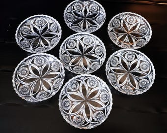 Juego vintage de 7 piezas de platos/cuencos de postre de cristal de plomo, años 50-70.