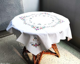 アンティーク：手刺繍、テーブルクロス、センターピース、キッチン