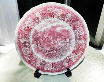 Piatto da torta vintage "Burgenland" di Villeroy & Boch / 32,5 cm / incisione su rame / motivo floreale | Ceramica del Saarland, anni '80