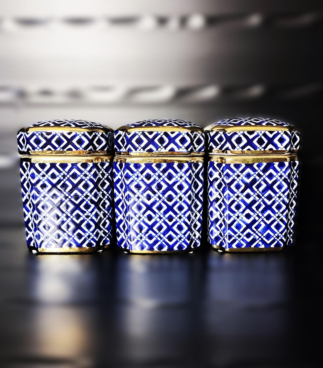 Beautiful Oriental Porcelain Storage Containers. Pattern: Blue and ...