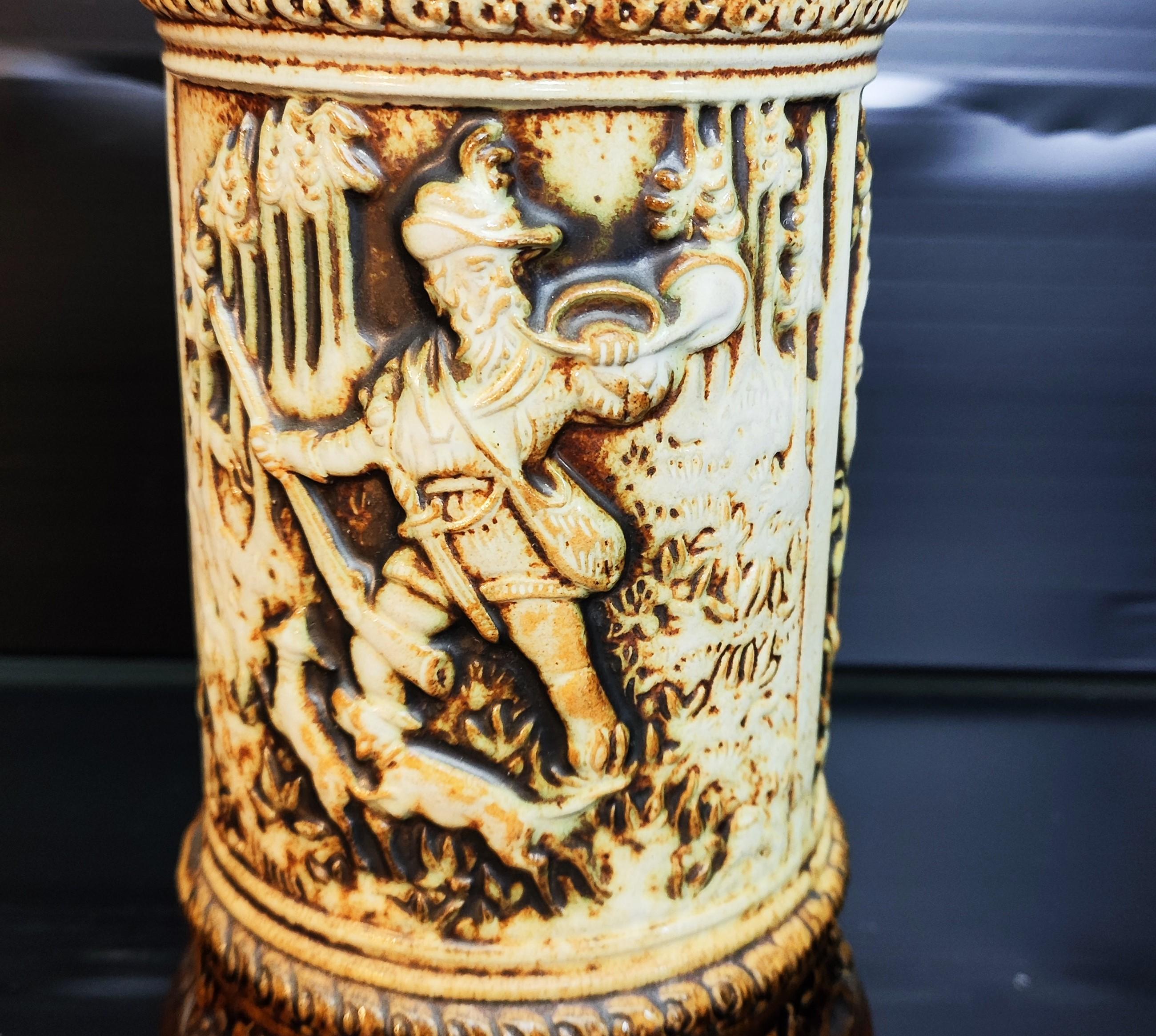 Original GERZ 3D Beer Mug With Tin Lid and Hunting Scene