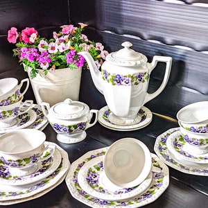 ROSENTHAL coffee service 20 pieces, Maria form. Pansy decor from the 1970s. Elegant 20-piece coffee service for 6 people