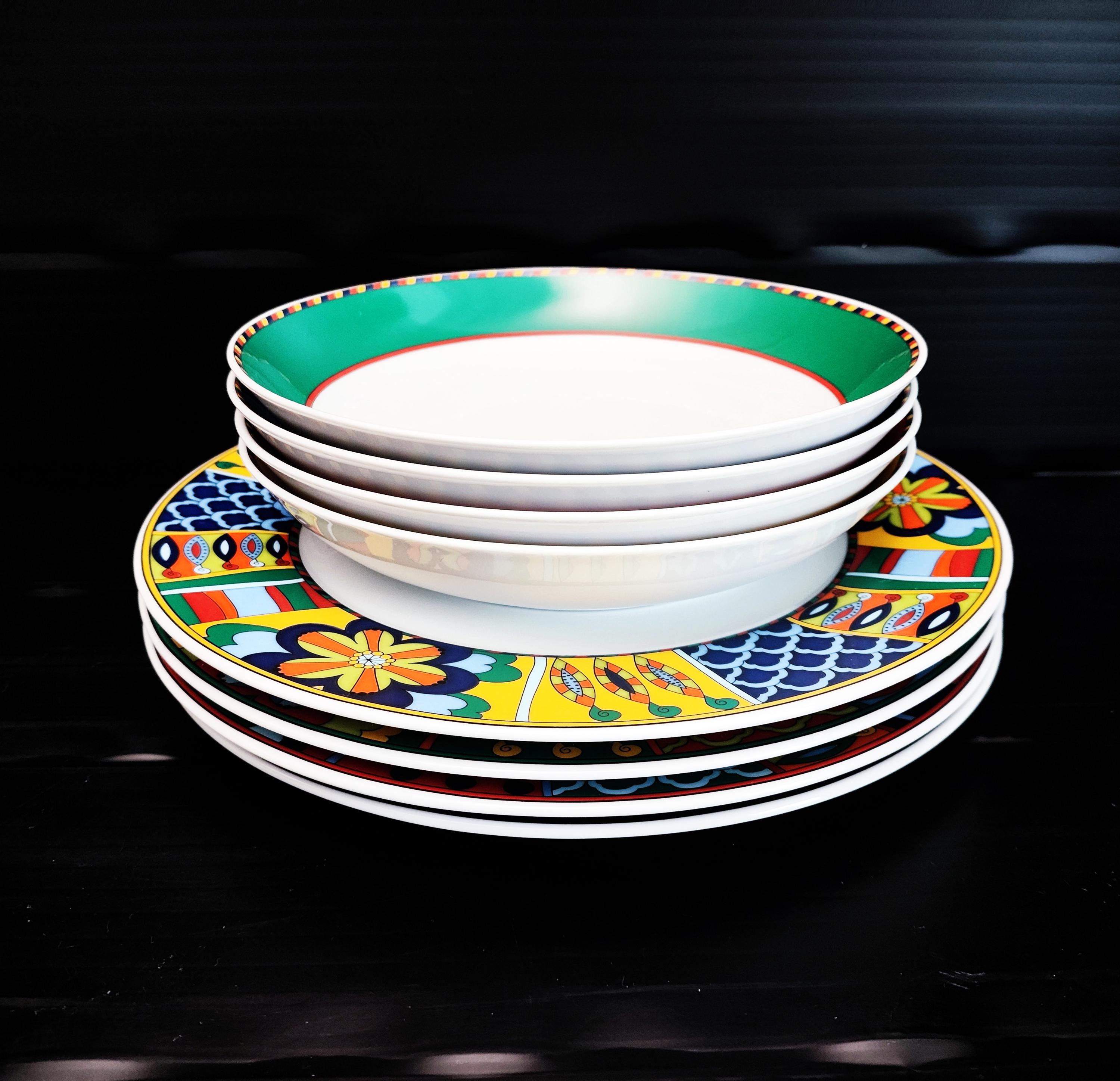 Vintage Porcelain Set, 8 Pieces, Dinner Plates and Soup Plates/ Design Dessina Karibik by Heinrich Winterling (marktleuthen, Bavaria)/1990s