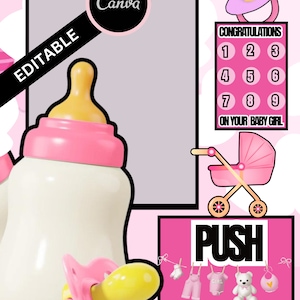Baby Shower Vending Machine Template, Pink And Blue Template, DIY Vending Machine, Canva Template, Vending Machine Template Bundle 16x20.