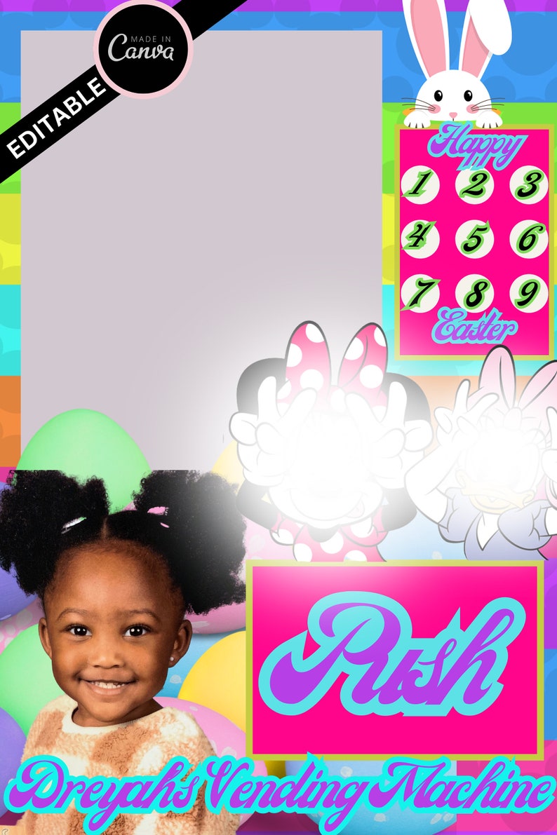 Custom Girl Mouse Vending Machine Template, Girl Birthday Gift, Girl Easter Basket, Canva Template image 1
