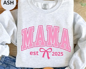 Custom Coquette Mama Sweatshirt, Pink Bow Mama Sweatshirt, Coquette Bow Mom Sweatshirt, Mother's Day Gift, Mama Sweatshirt, Gift for Mom
