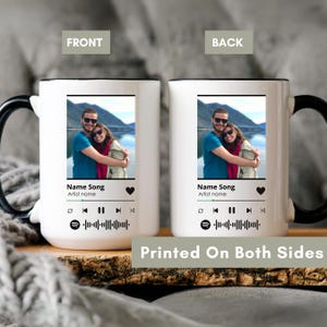 Custom Music Photo Mug, Perfect Valentine Day Gift, Personalized Wedding Coffee Tea Cup, Favorite Song Artist Mug With Link Code