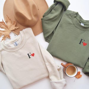 Custom Embroidered Initial Heart Sweatshirt | Personalized Couples Gifts | Valentines Couple Initials | Matching Sleeve Initial Sweatshirts