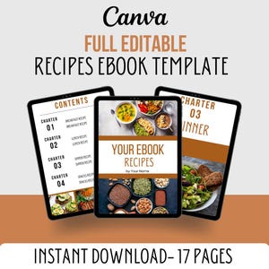 Customizable Recipe Book Template | Editable Cookbook design Template | Printable Recipe ebook | Canva Templates