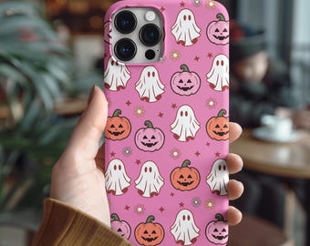 Funda de teléfono con calabaza y fantasma de Halloween, regalo de Halloween, funda de otoño para iPhone 16, 15, 14 Pro Max, Samsung Galaxy, funda de teléfono de Halloween espeluznante