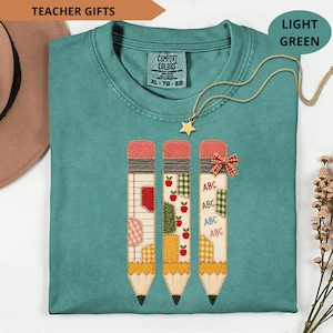 Chemise Comfort Colors en patchwork effet patchwork, style vintage, cadeau idéal pour un nouvel enseignant, rentrée scolaire, Noël