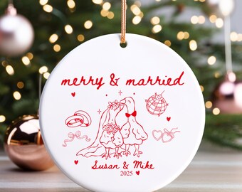 Merry And Married Ornament Personalized, Custom First Christmas Married Ornament, Personalized Wedding Keepsake, Christmas Gift For Newlywed
