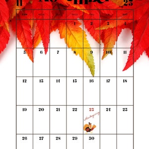 Monthly Calendar, November Calendar, digital download, instant download