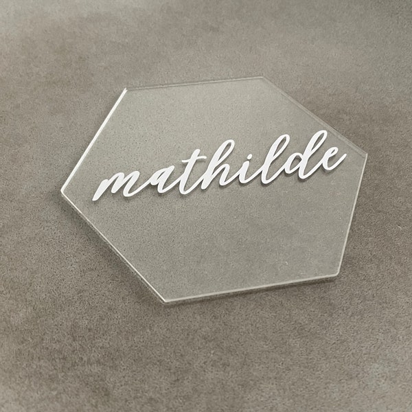 Lot marques place plexiglass hexagonal, sticker marque place,porte nom, décoration mariage