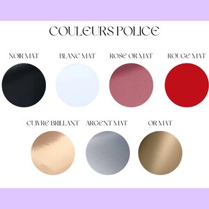 Puede incluir: Carta de colores que muestra diferentes colores de pintura para coches de polic&iacute;a. Los colores incluyen negro, blanco, oro rosa, rojo, cobre, plata y oro.