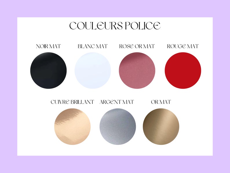 Puede incluir: Carta de colores que muestra diferentes colores de pintura para coches de polic&iacute;a. Los colores incluyen negro, blanco, oro rosa, rojo, cobre, plata y oro.