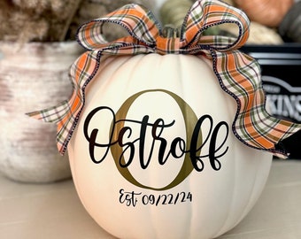 Monogram Pumpkin/Last Name Pumpkin for Fall Decor, Personalized & Customizable, Farmhouse Fall Decor, White Pumpkins, Name Pumpkins