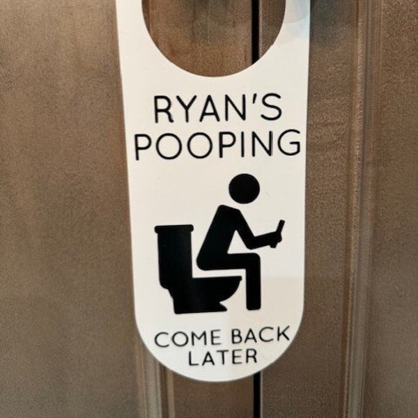 Funny Plastic Pooping w/Phone Door Knob Hanging Sign