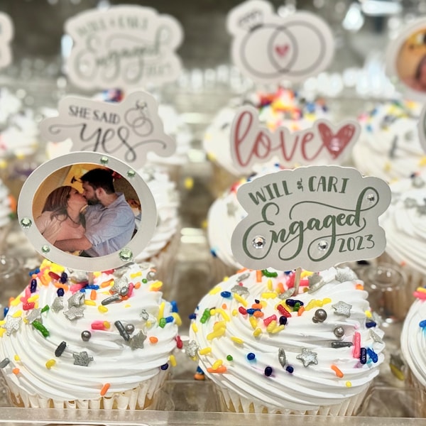 Personalized Engagement Cupcake Toppers - Set of 12