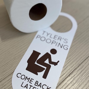 Funny Plastic Pooping w/Phone Door Knob Hanging Sign