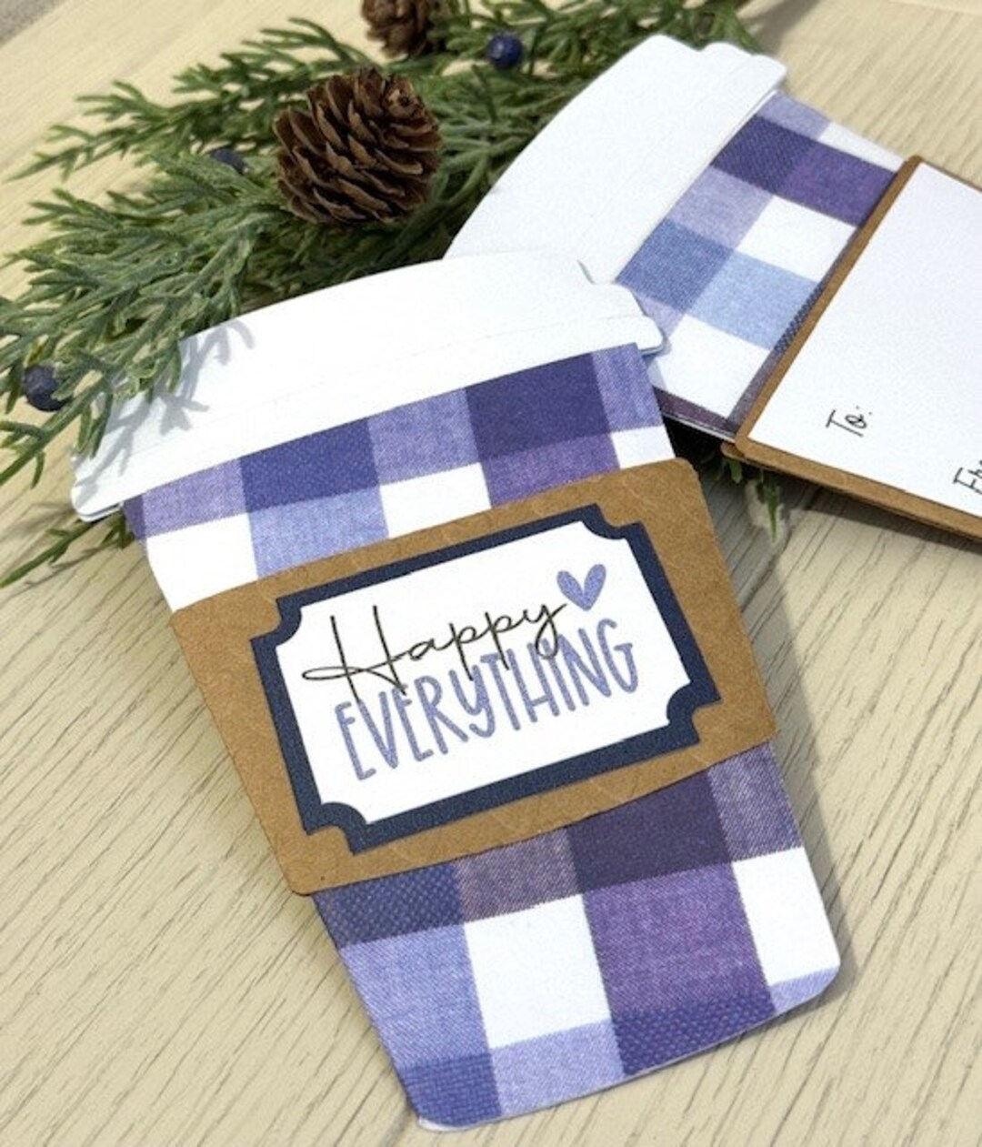 Happy Everything Plaid Holiday Coffee Cup Gift Card Holders Set of 2
