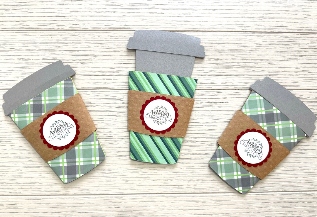 Green Plaid & Stripe Christmas Coffee Cup Gift Card Holders Etsy