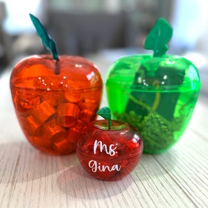 Personalized Small Apple Containers - Holds Candy, other goodies. Teacher Appreciation Gift, Desk Organizer to hold Paper clips, etc.